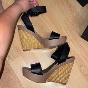 Mango touch leather wedges mint
